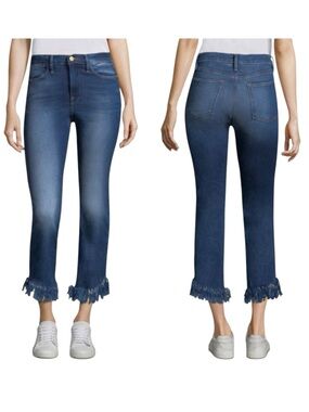 FRAME Le High Straight Shredded-Hem Jeans Size 27